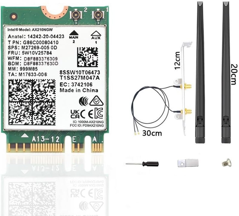 CORN WiFi 6E AX210 NGW Wireless Card, Expand to Tri-Band 6GHz/5GHz/2.4GHz M.2 NGFF Wireless Bluetooth 5.3, AX210 WiFi Chip, Includes Ipex Cable, 8dBi Antennas and Brackets Support Windows 10/11(64 bit) - Image 1